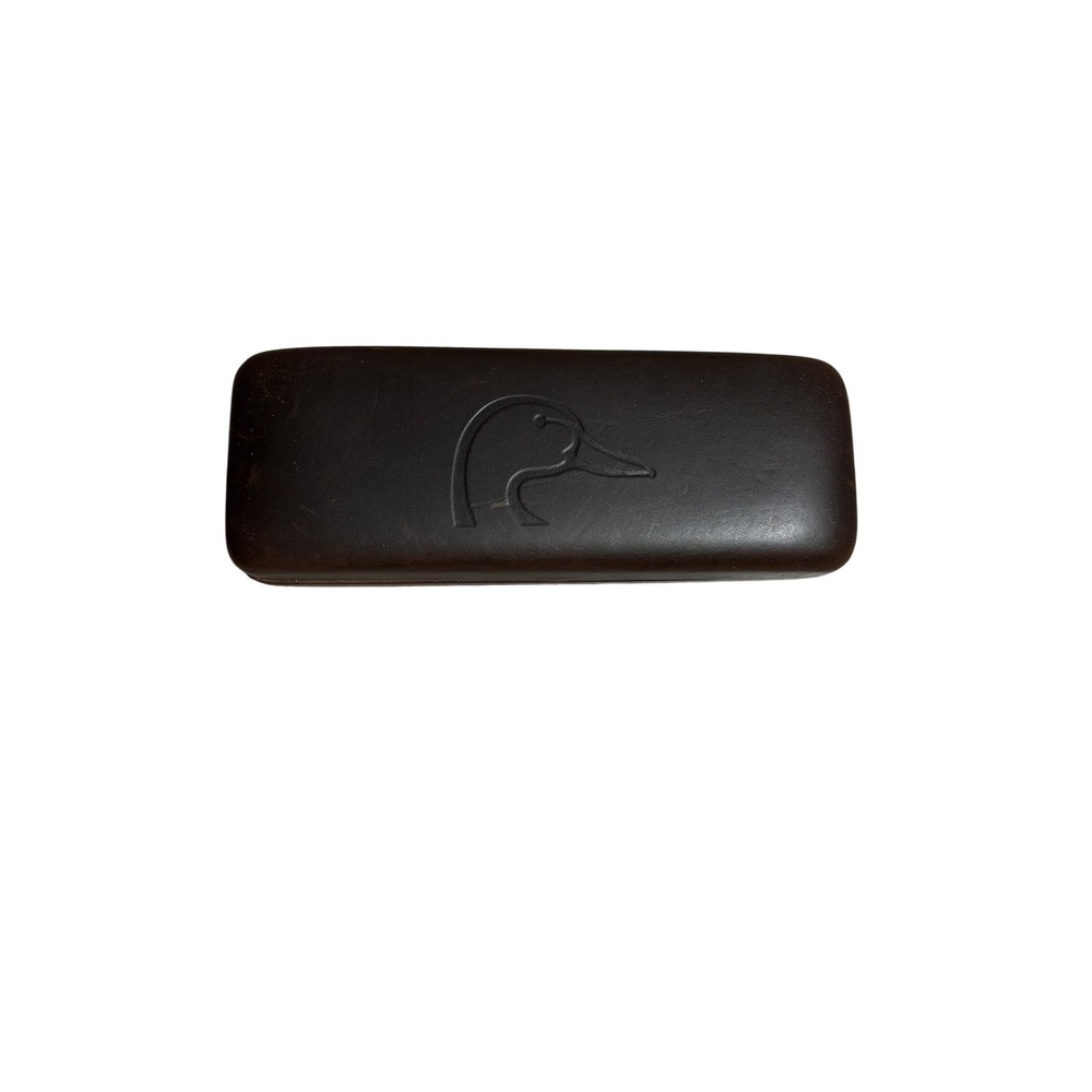 Ducks Unlimited Brown Faux Leather Hard Shell Eyeglass Case Green Lining Logo